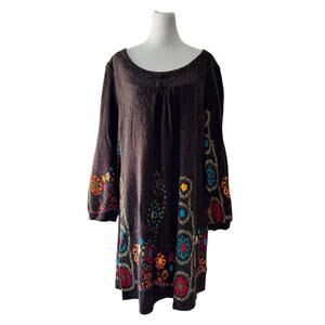 NWT Aryeh Brown Floral Print Scoop Neck Long Sleeve Midi Sweater Dress